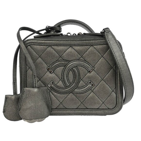 Chanel Metallic Gray Calfskin Filigree 2way Vanity Handbag 186860 - Picture 1 of 10